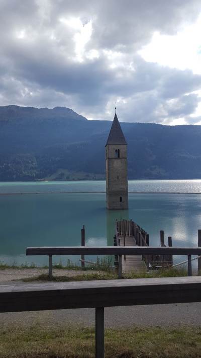 KIRCHTURM VON ALT-GRAUN, RESCHENSEE KIRCHTURM VON ALT-GRAUN, RESCHENSEE